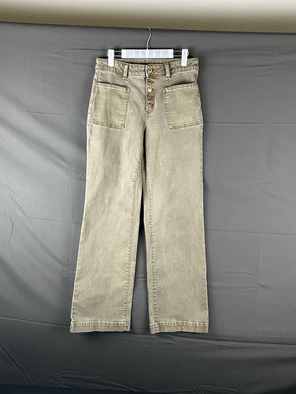 Michael Kors Olive Green High-Rise Wide-Leg Jeans with Button Fly